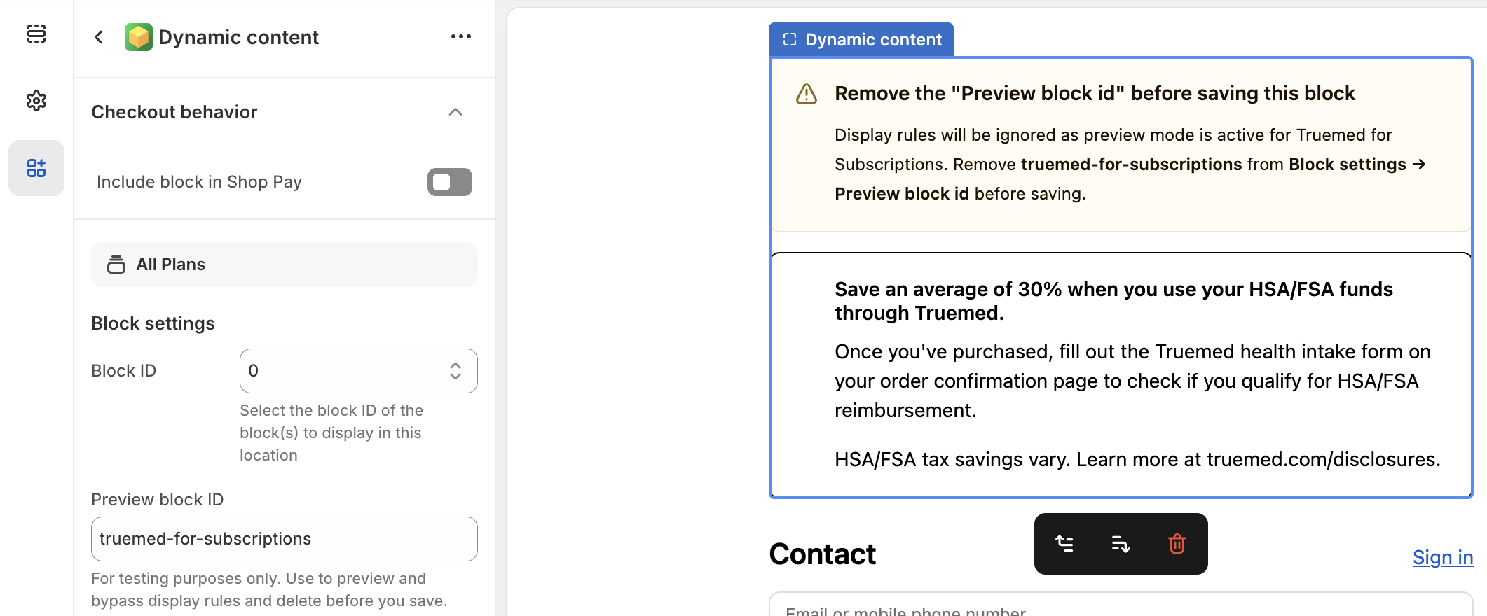 Entering the Block ID in the checkout editor