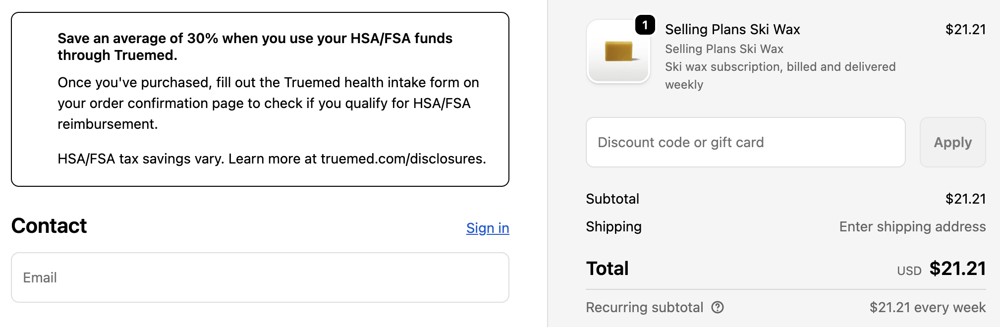 Customer view of HSA/FSA messaging at checkout