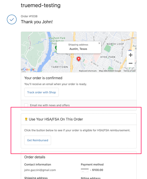 Order confirmation widget example