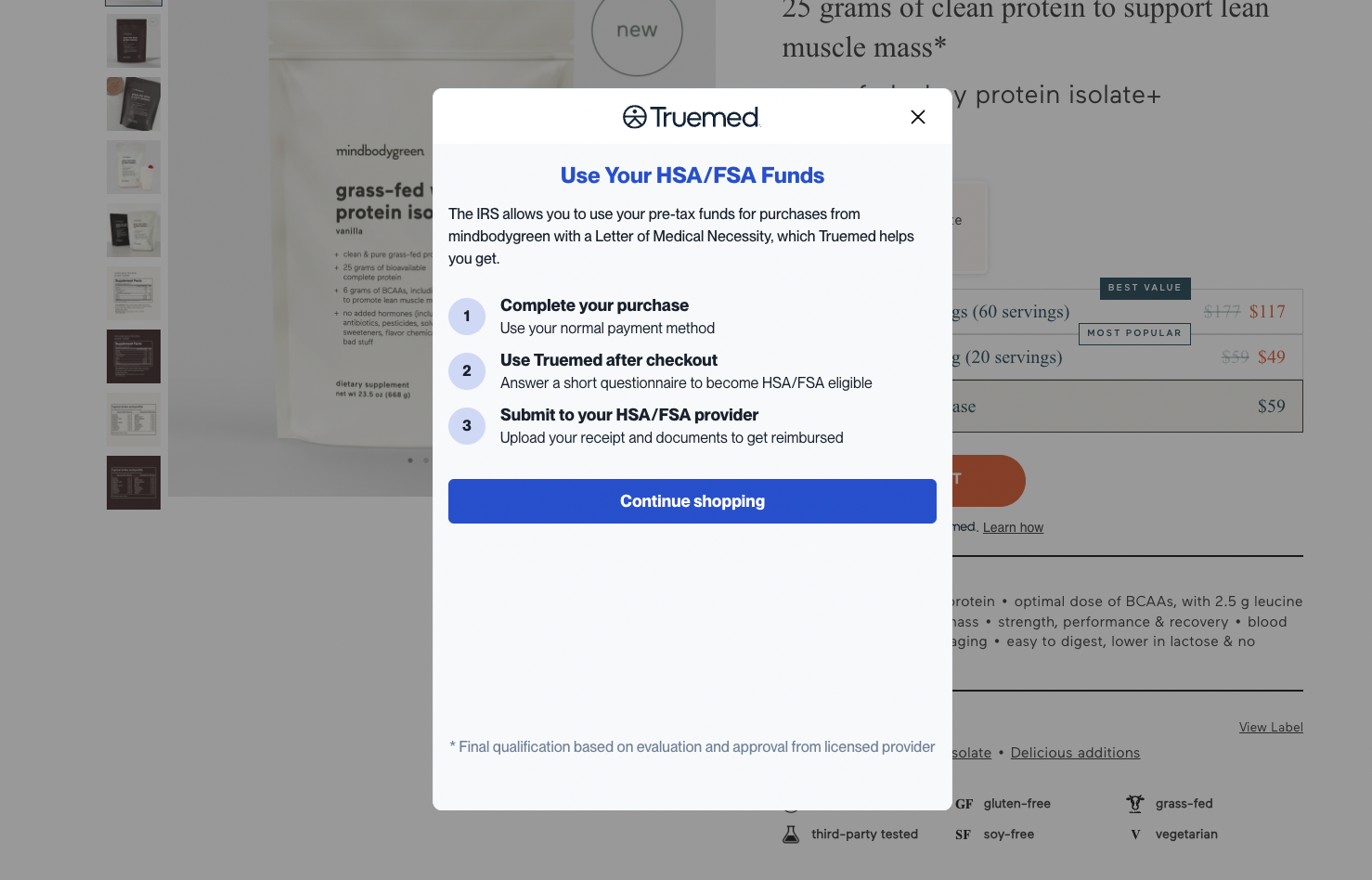 Learn How popup explaining HSA/FSA reimbursement