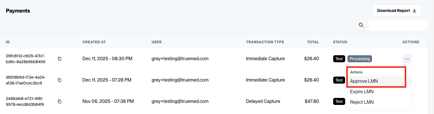 Truemed development dashboard
