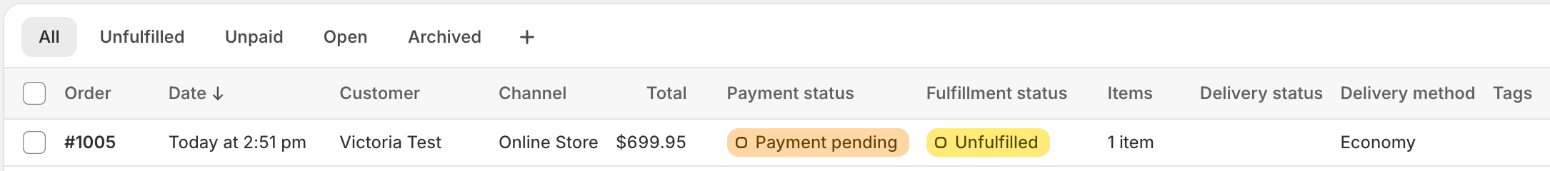 Payment Pending status