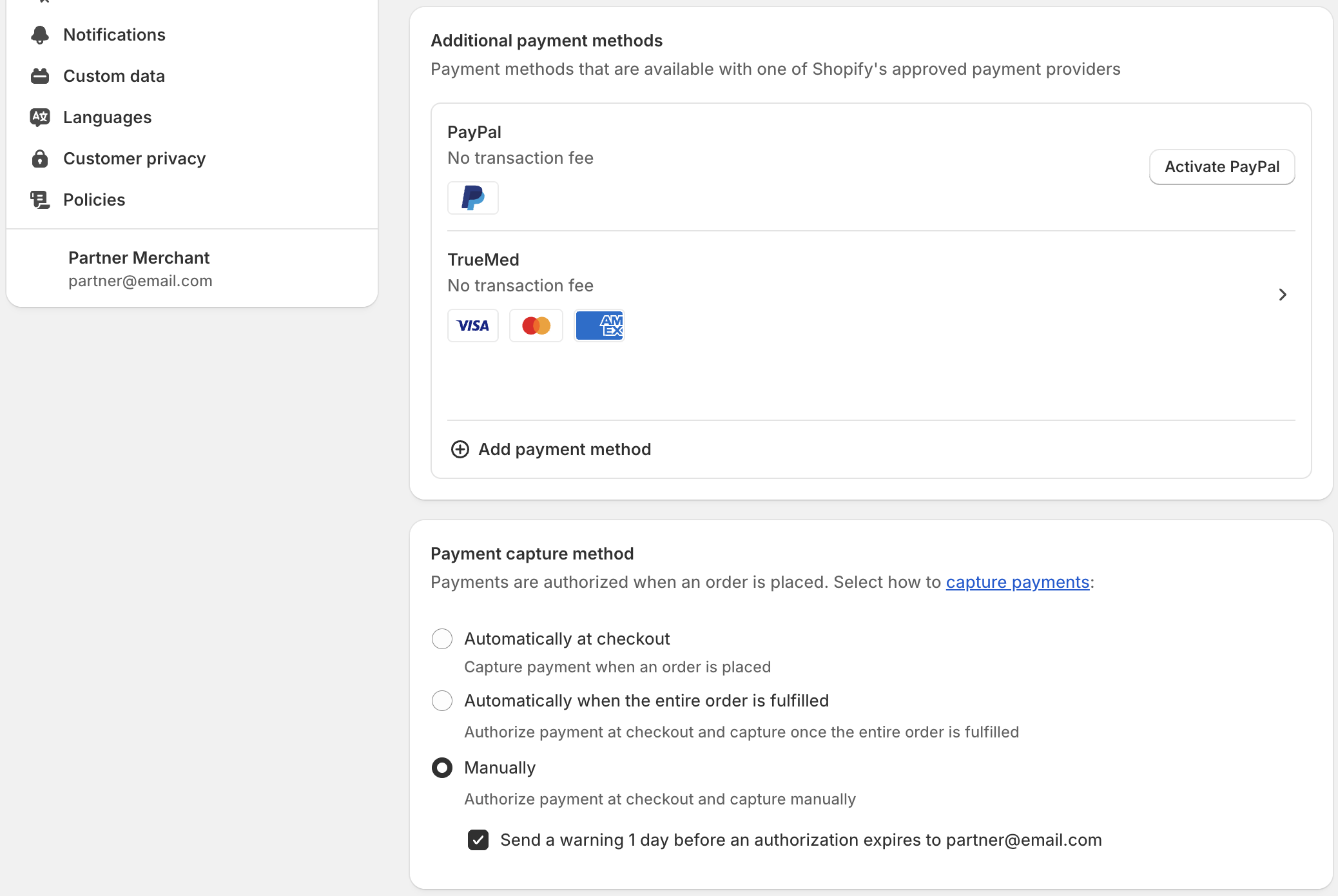 Payment Capture Method setting