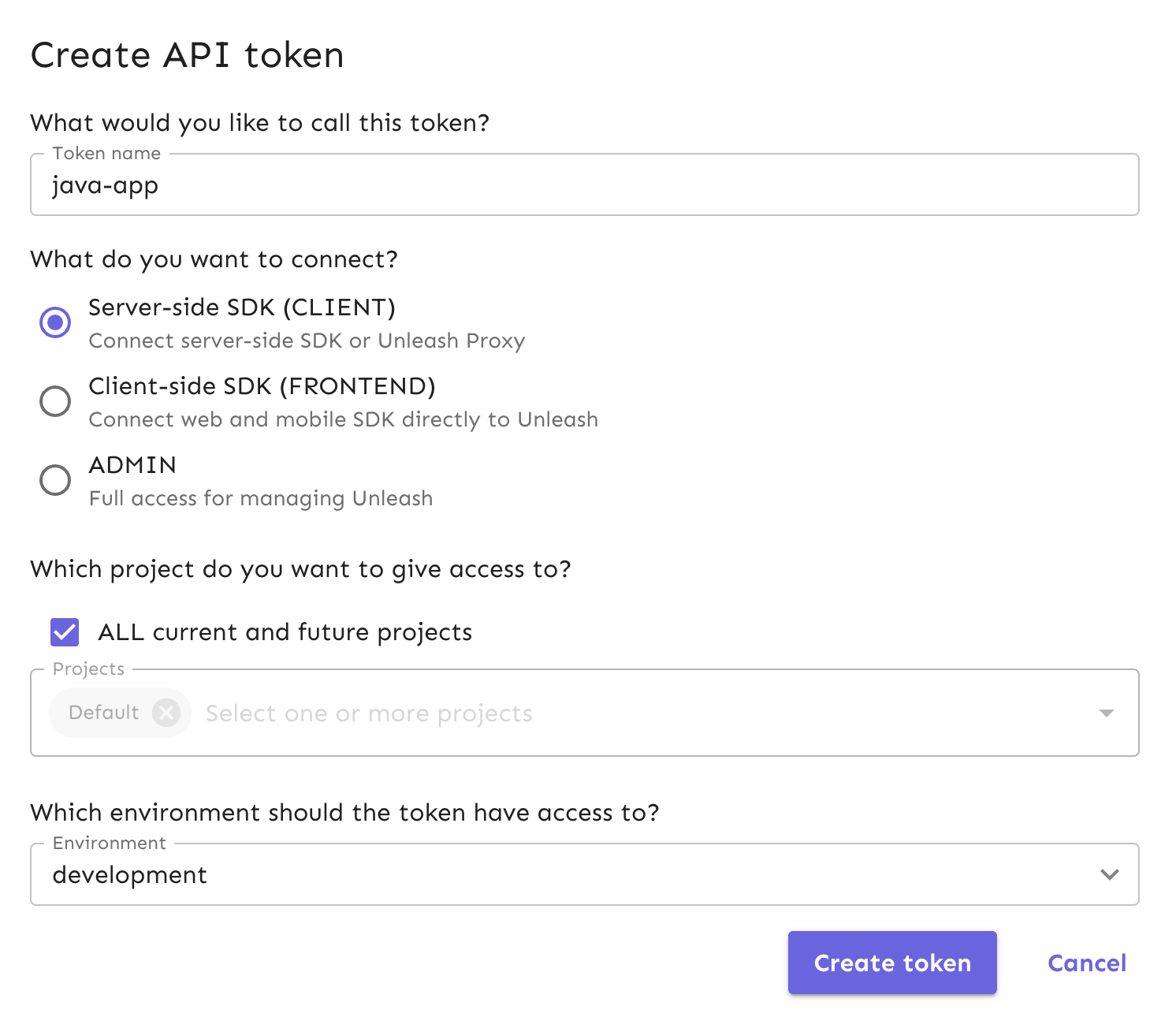 Name your API token and make sure it is a backend SDK token.