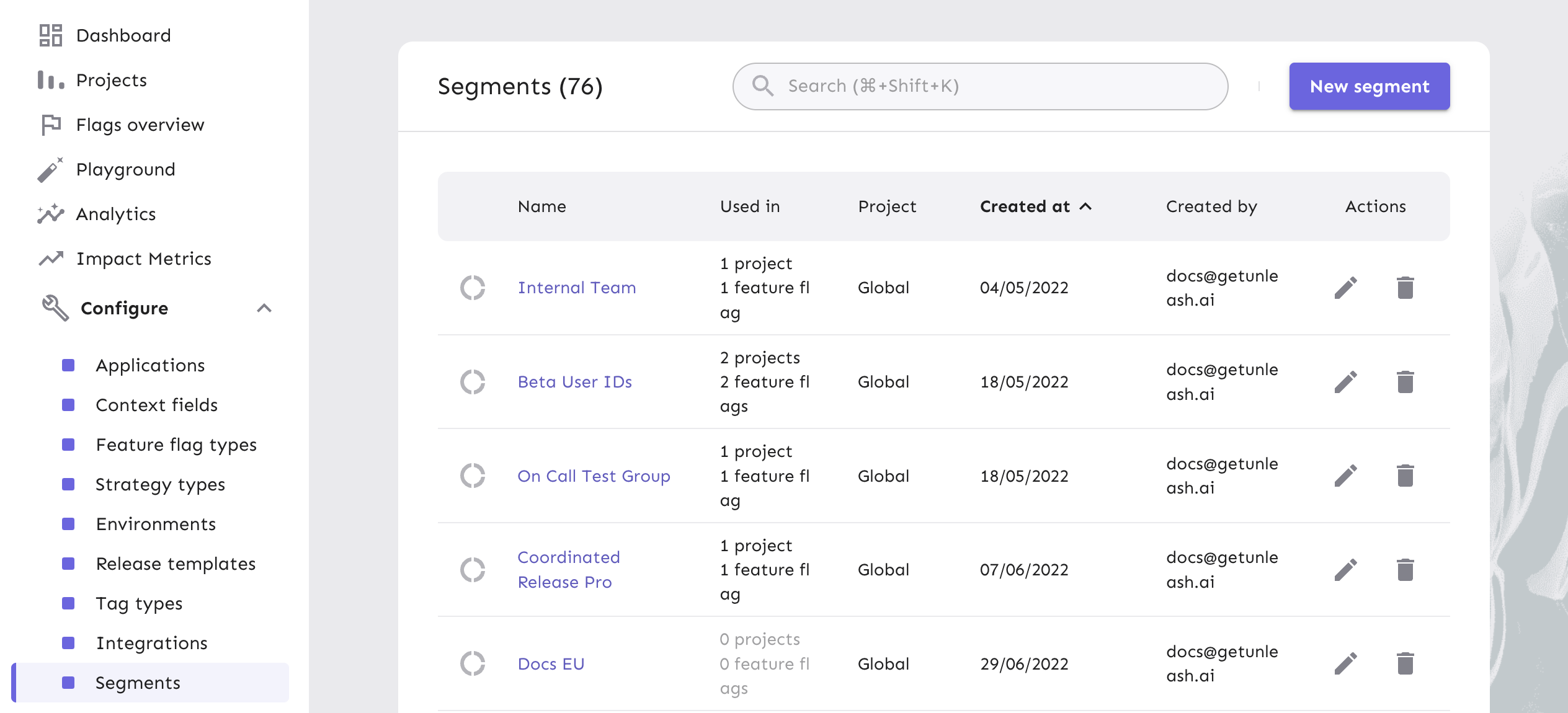 Go to configure and select segments to manage your segments.
