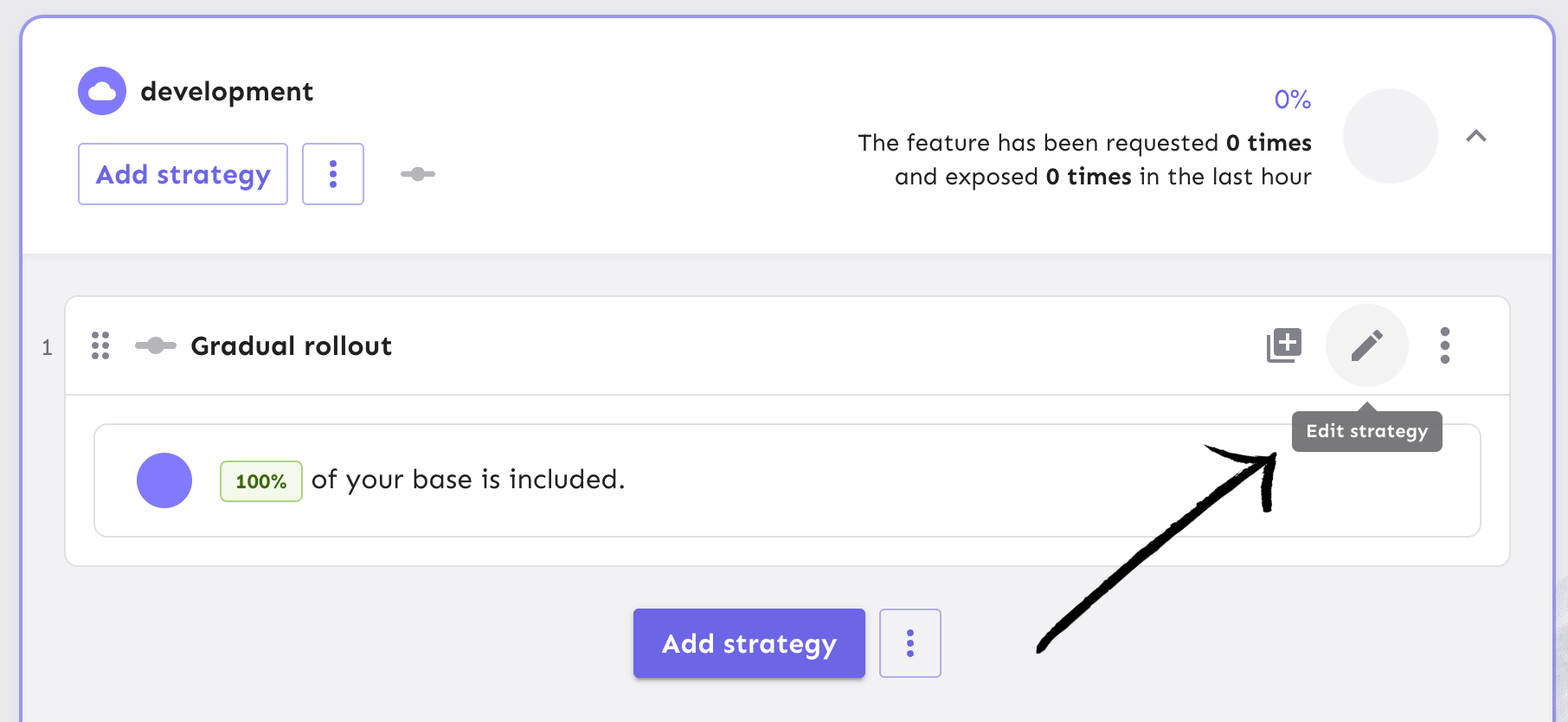 Edit your gradual rollout strategy by selecting the 'edit strategy' button.