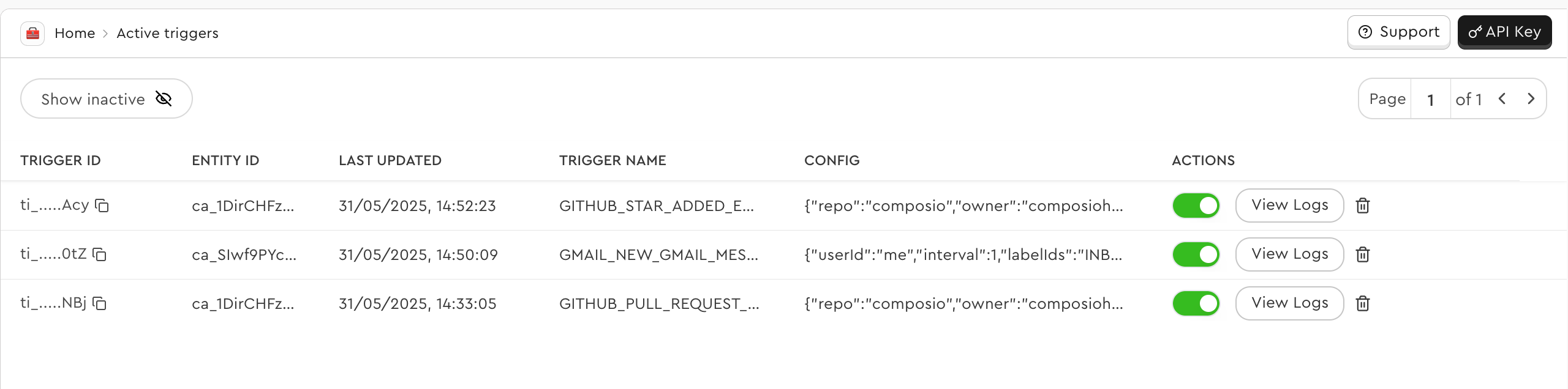 Manage triggers