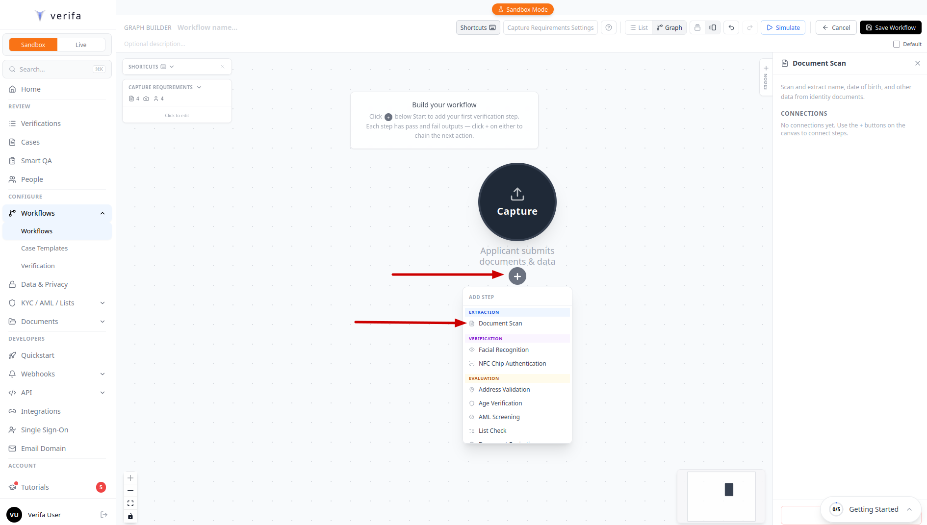 Click + below Capture and select Document Scan
