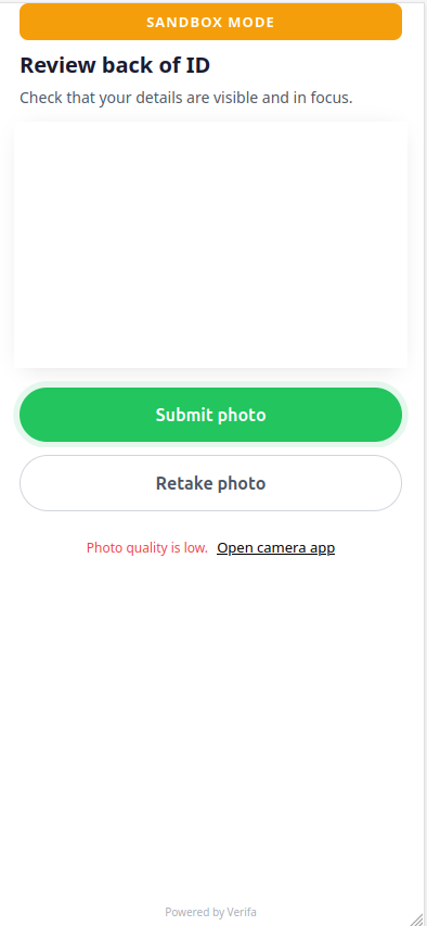 Review back of ID — Submit photo and Retake photo buttons