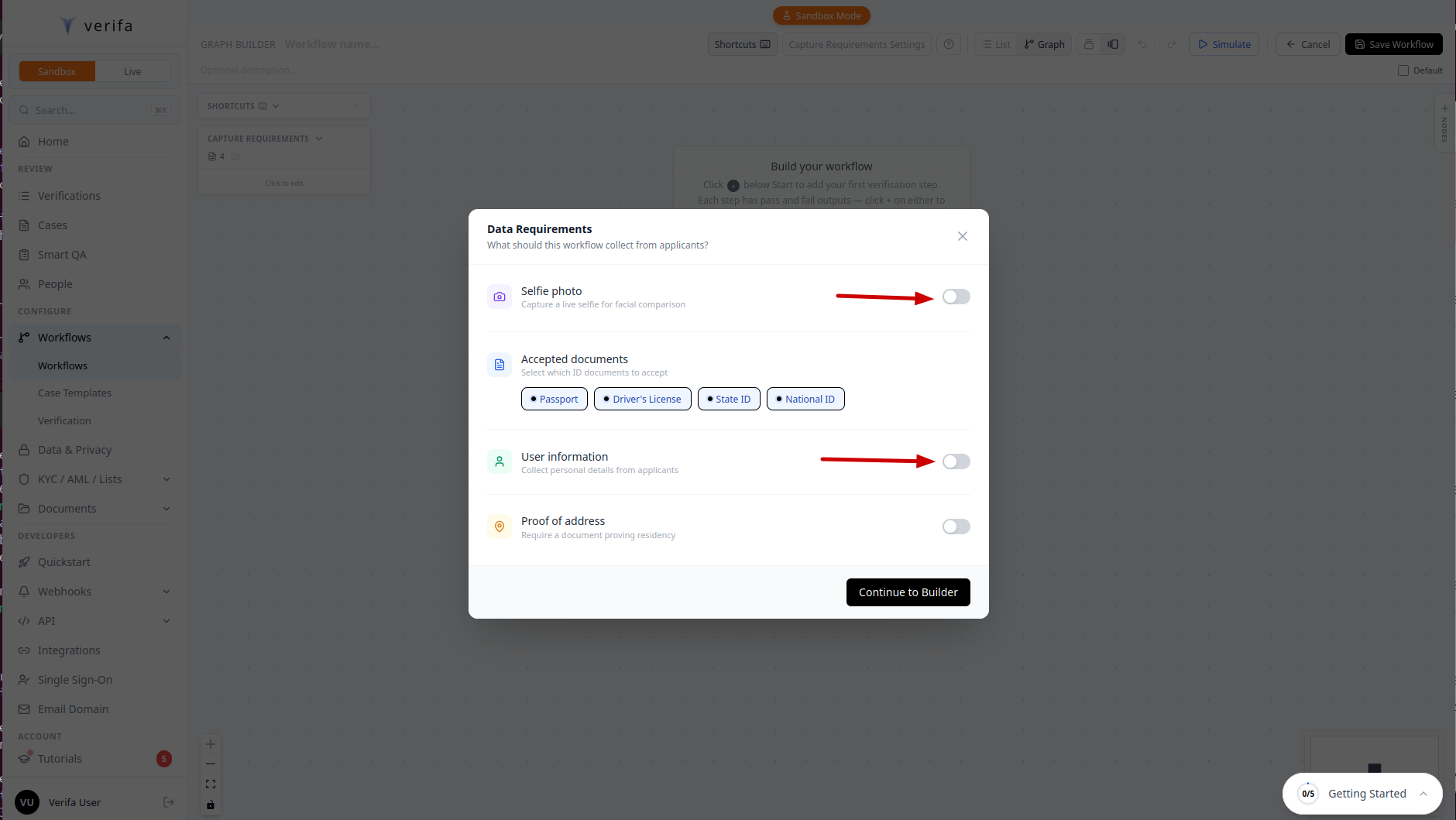 Data Requirements — enable Selfie photo and User information