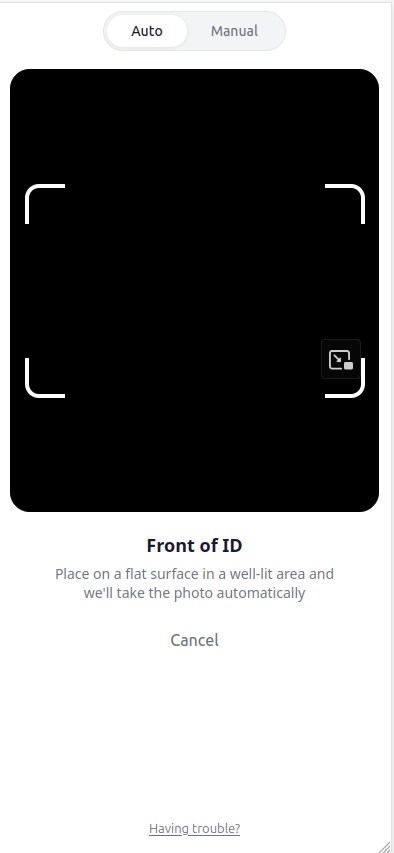 Camera viewfinder for scanning the front of the ID