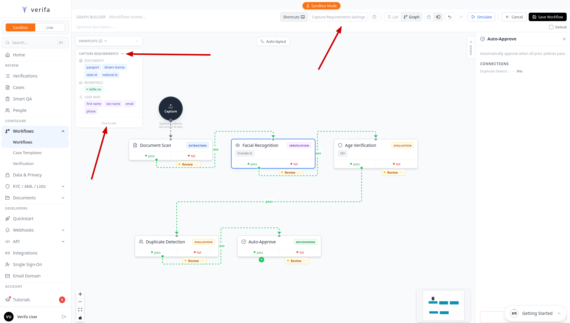 Capture Requirements panel expanded