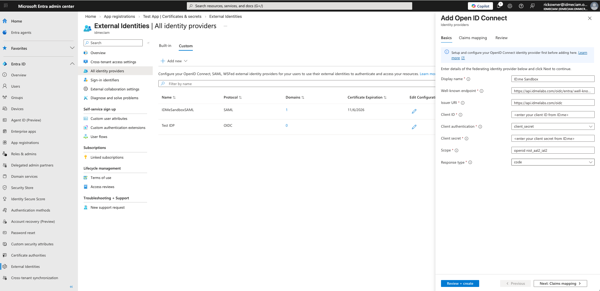 Screenshot showing Microsoft Entra External ID add custom OIDC provider page