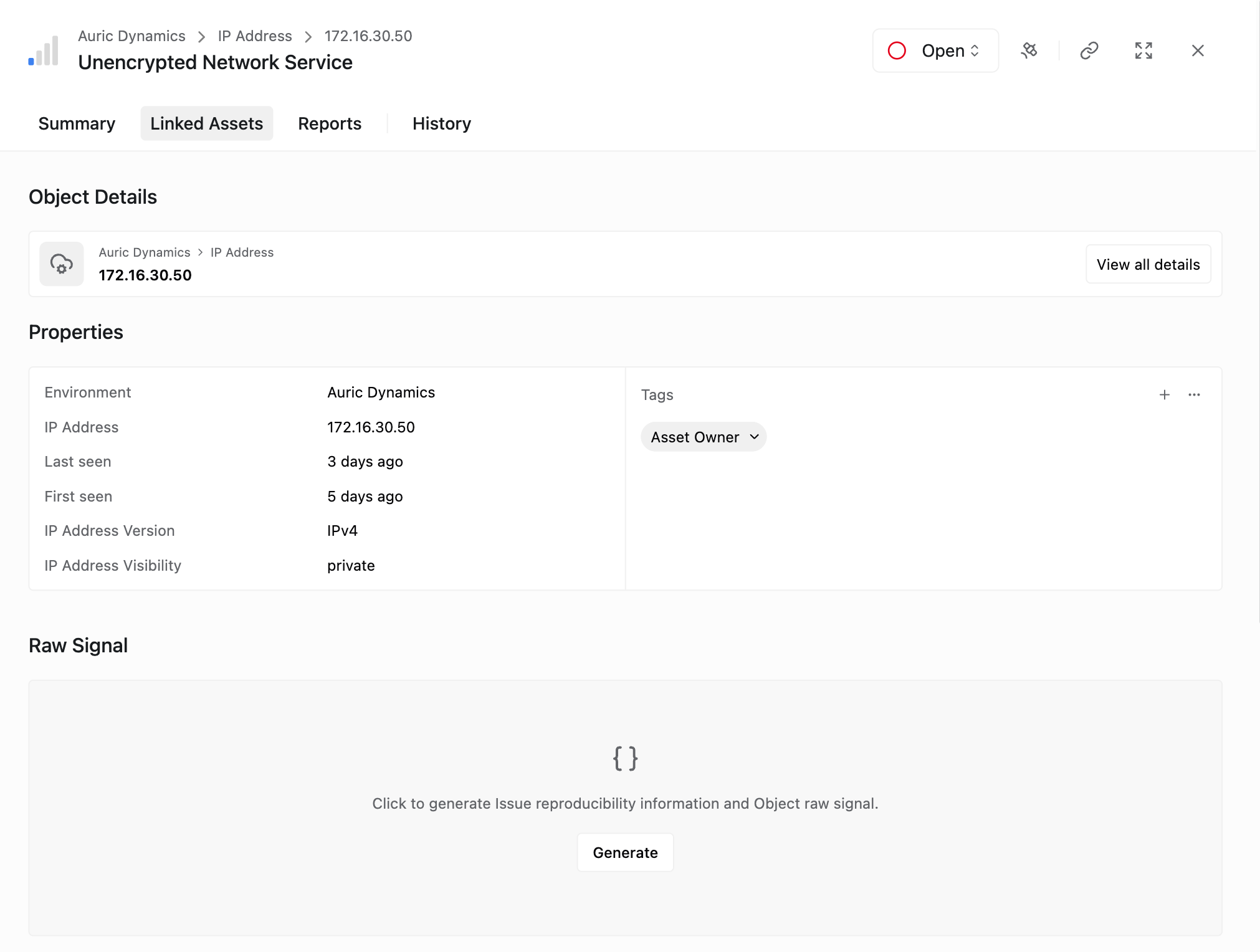 The Linked Assets view helps you tag and investigate the object of interest
