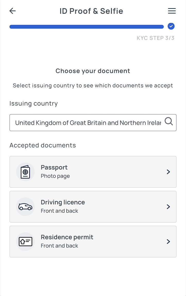 Standard KYC document upload Standard KYC document upload