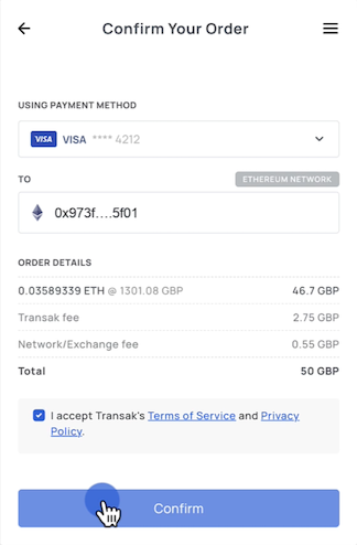 Confirm Order Screen Confirm Order Screen