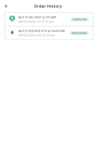 Order History Screen Order History Screen