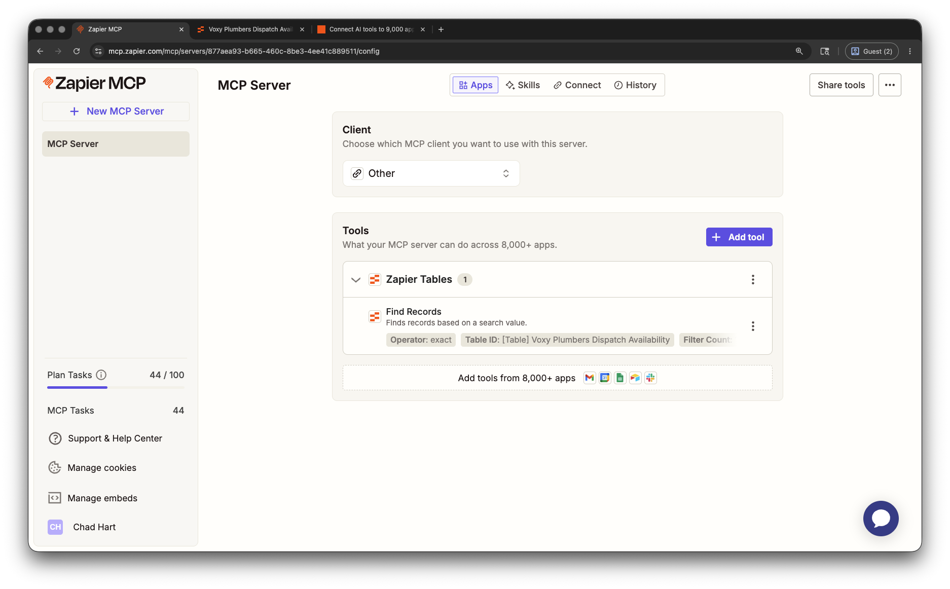Zapier MCP server Find Records configuration