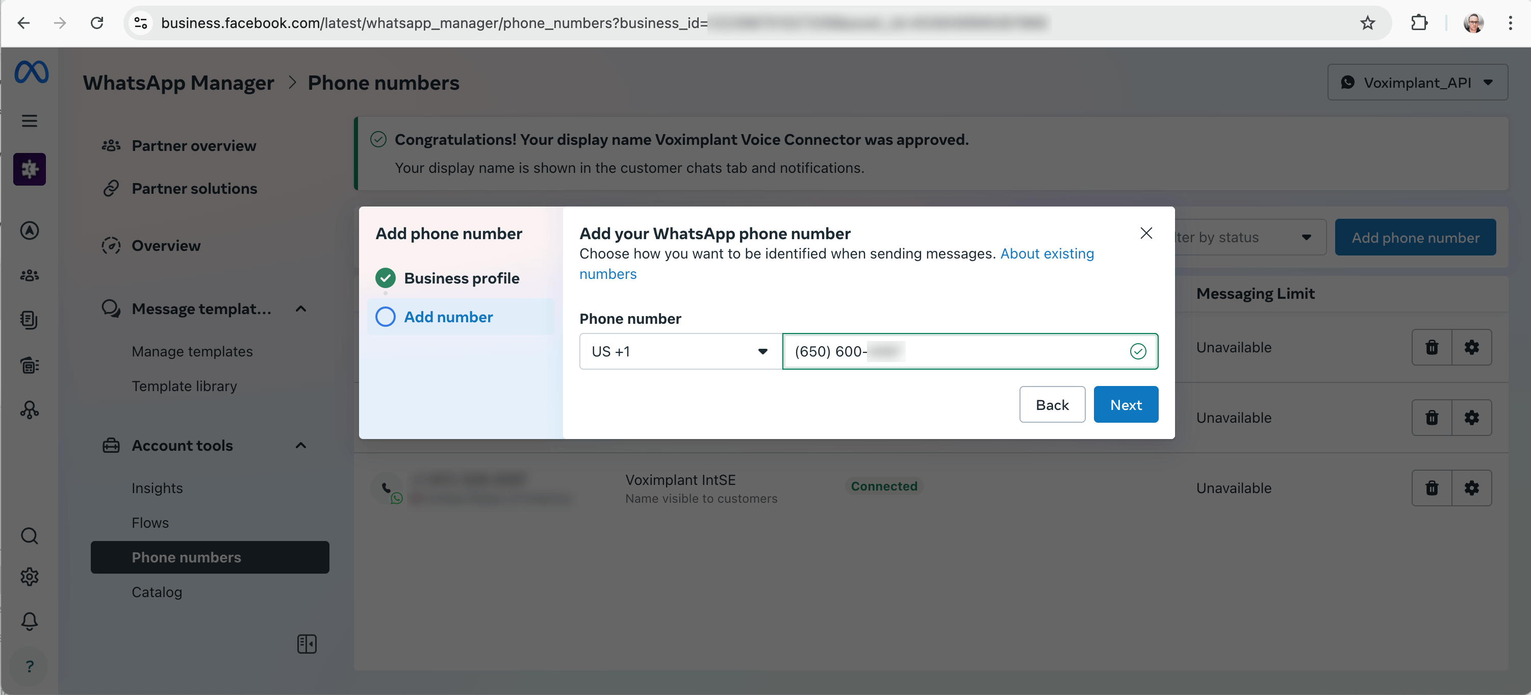 WhatsApp phone number setup