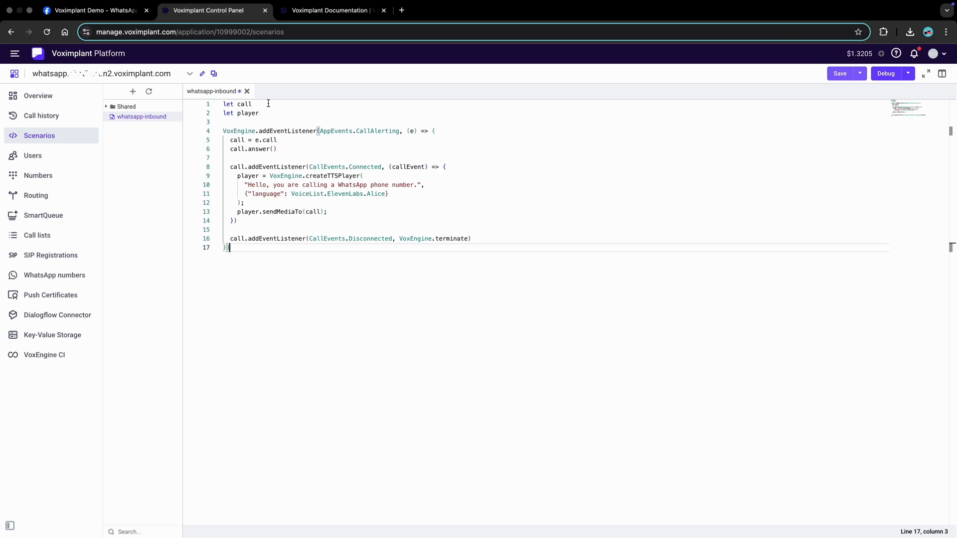 WhatsApp inbound scenario code