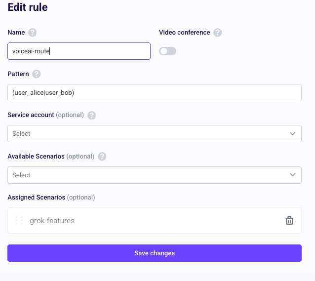 Users routing rule editor